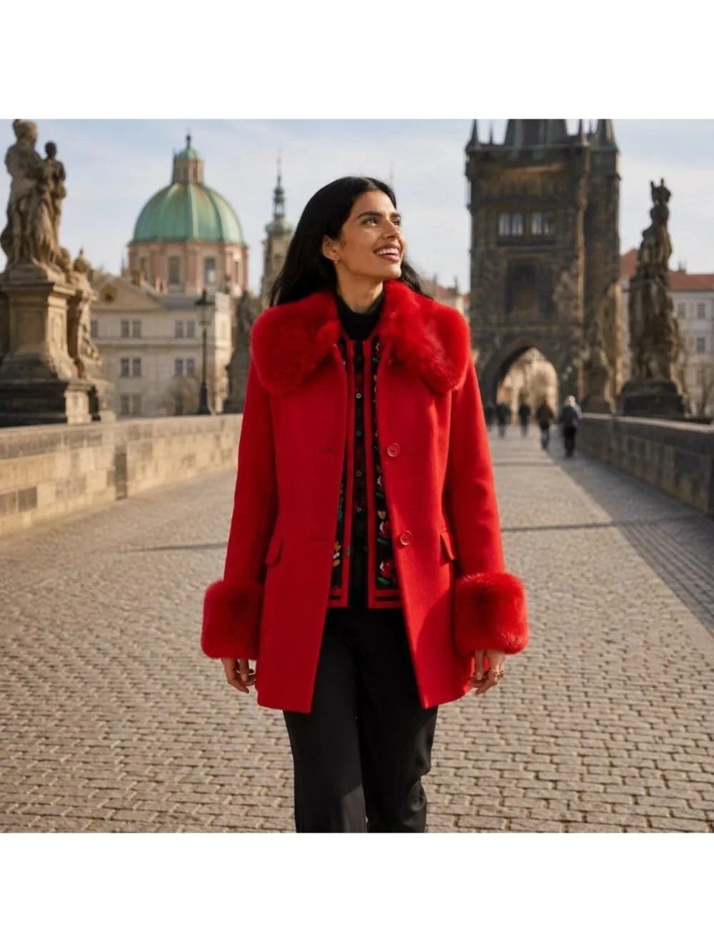 Kate Spade Anita Red Fur Coat Women Cocktail Luxury Dressy Special Occasion S
